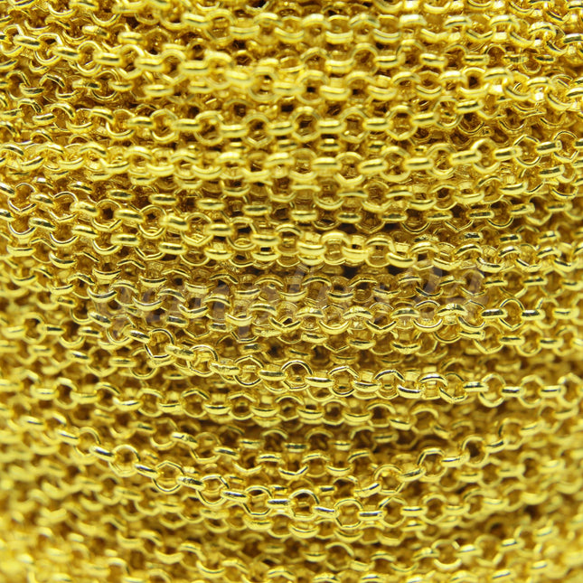 ATC Anti-Tarnishing Coating 24K Deep Gold Plated ROLO Chain bulk, 3/10/32/50 Feet of SOLDERED Rolo Chain - 3.1mm Links - ATC3.1BL