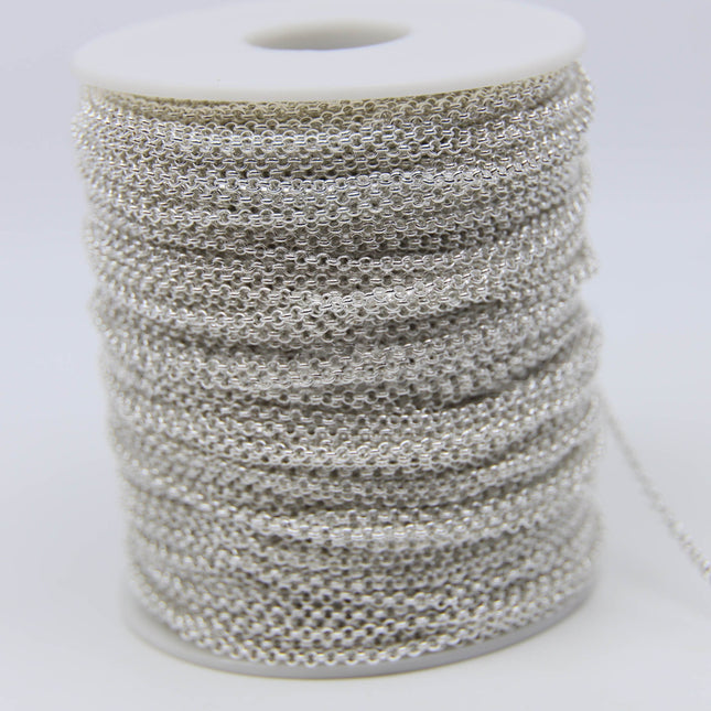 ATC Anti-Tarnishing Coating Sterling Silver Plated ROLO Chain bulk, 3/10/32/100 Feet of SOLDERED Rolo Chain - 2.0mm 2mm Links - ATC2.0BL