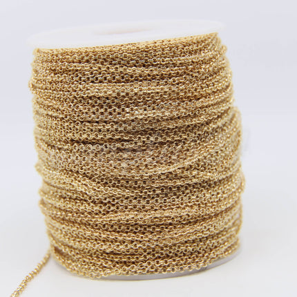 ATC Anti-Tarnishing Coating Pinky Gold Plated ROLO Chain bulk, 3/10/32/100 Feet of SOLDERED Rolo Chain - 2.0mm 2mm Links - ATC2.0BL