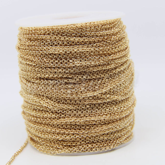 ATC Anti-Tarnishing Coating Pinky Gold Plated ROLO Chain bulk, 3/10/32/100 Feet of SOLDERED Rolo Chain - 2.0mm 2mm Links - ATC2.0BL