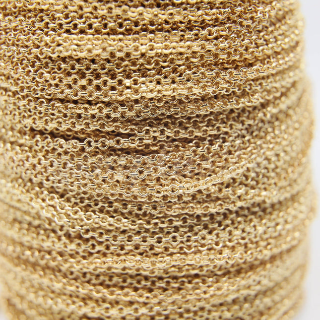 ATC Anti-Tarnishing Coating Pinky Gold Plated ROLO Chain bulk, 3/10/32/100 Feet of SOLDERED Rolo Chain - 2.0mm 2mm Links - ATC2.0BL