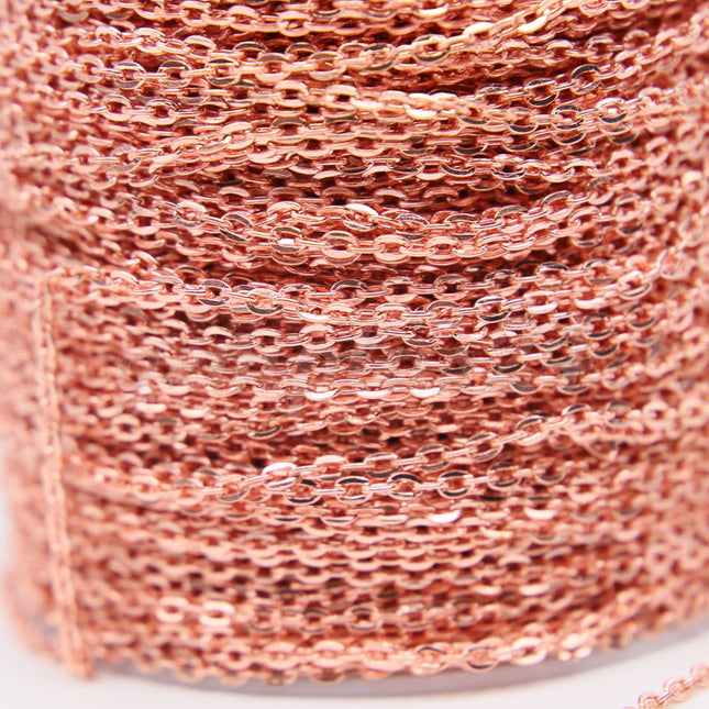 ATC Anti-Tarnishing Coating Bright Copper Plated  Flat Cable Chain bulk, 3/10/32/50 Feet of UNSOLDERED Link - 3x2.2mm Unsoldered - ATC322