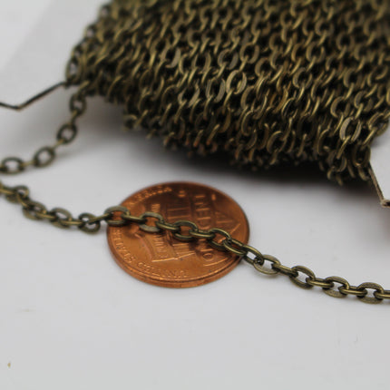 3/12/32/50/100 Feet Flat Cable Chain - Antique Copper/Brass/Rhodium/Gunmetal/Chamagne Gold/Black Plated - 3.7x2.5mm Unsoldered Link - 3725