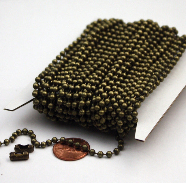 32 feet Antique Brass/Copper/Rhodium/Gunmetal/Champagne Gold/Black Big Chunky Ball chain - 3.2mm -  with 50 Pcs FREE Connector