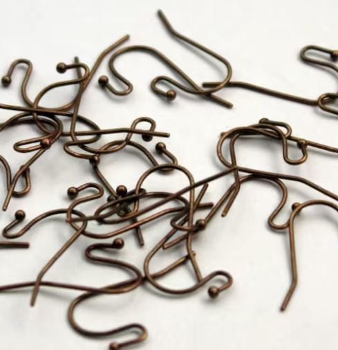 Ball End Earring Ear Wire - Antique Brass/Copper/Rhodium/Gunmetal/Silver Plated on Solid Brass Ear Wires, French hook style, ball end - ER01