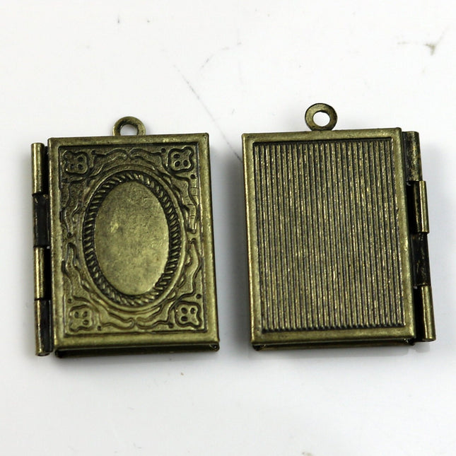 Book Locket Pendant Charm - 20x27mm 4.3mm thickness - Brass Locket Pendant Charm