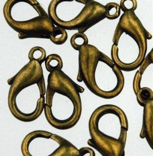 12mm Brass Lobster Claw Clasp - Antique Brass/Copper/Rhodim/Gunmetal/Silver/Gold/Black Plated on Brass - LOB12-B