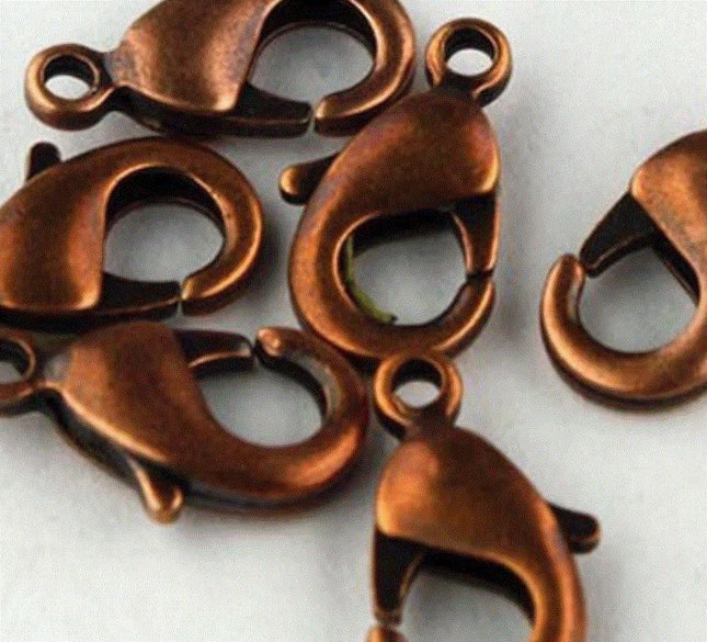12mm Brass Lobster Claw Clasp - Antique Brass/Copper/Rhodim/Gunmetal/Silver/Gold/Black Plated on Brass - LOB12-B