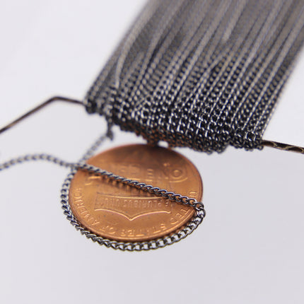 10/32/50/100/300 ft Reel Gunmetal FACET Tiny Dainty Micro curb chain - 1.3mm soldered link - FREE adequate jump ring (100 pcs) - 1.3F
