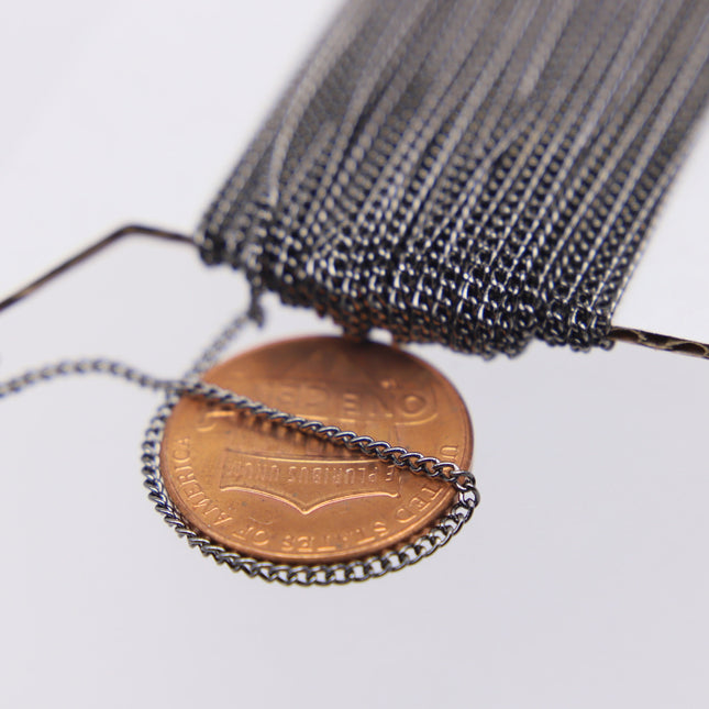 10/32/50/100/300 ft Reel Gunmetal FACET Tiny Dainty Micro curb chain - 1.3mm soldered link - FREE adequate jump ring (100 pcs) - 1.3F