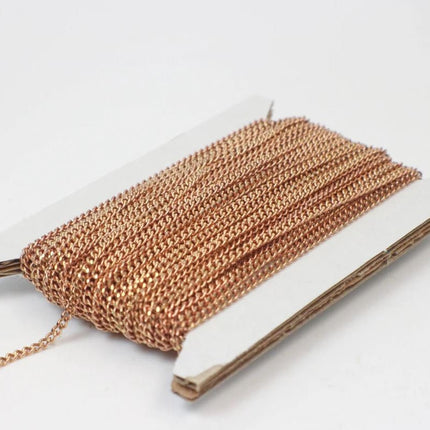 32 feet spool of Raw Brass (Copper Color) (No Plated Virgin) Copper SOLDERED Round Sturdy   Diamond Cut  Curb Chain - 2.3mm Solder link - 2.3F