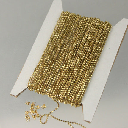 raw Brass Ball Chain Bulk, 32 ft. spool of FACET micro ball chain - 1.2mm ball w/ FREE 20 connectors (crimp)