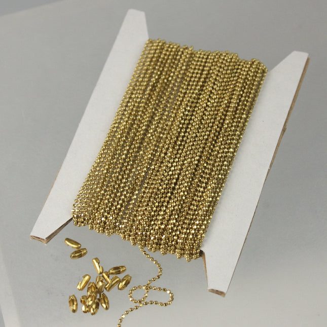 raw Brass Ball Chain Bulk, 32 ft. spool of FACET micro ball chain - 1.2mm ball