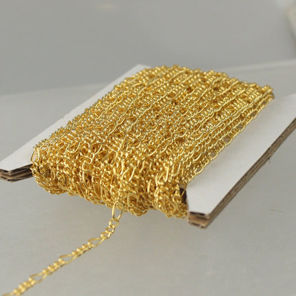 Gold Plated Figaro Chain Bulk Chain, 10 Ft Spool of Sturdy SOLDERED figaro chain - 2.9mm -   Wholesale DIY Chain - 2.9FIGARO