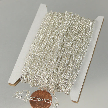 Sterling Silver Plated Figaro Chain Bulk Chain, 100 Ft Spool of Sturdy SOLDERED figaro chain - 2.9mm -   Wholesale DIY Chain - 2.9FIGARO
