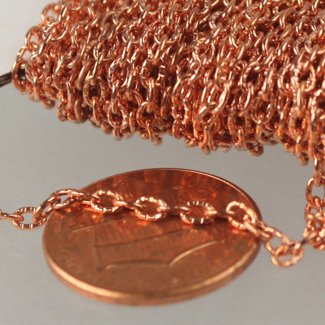 Copper Texture Chain Bulk, 50 ft. of Flat Texture Oval Chunky Cable Chain - 3x2mm Unsoldered - 32TEX