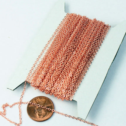 Anti-Tarnish Coated 32 ft Copper Chain - 2.4x1.7mm SOLDER Chain - Bright Copper little Oval Flat Soldered Cable Chain -  ATC24217