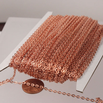 NEW Sale 50 Ft. of Bright Copper Plated Flat Cable Chains - 3x2.2mm unsoldered - 322FLAT