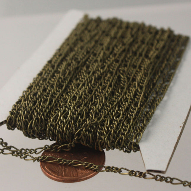 32 feet Antique Brass Figaro Chain of Antique Bronze SOLDERED Chain Sturdy figaro chain 2x4.5mm - Necklace Bracelet Wholesale bulk chain