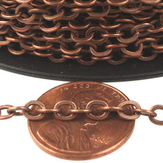 100 feet Antique Copper SOLDERED Flat Cable Chain - 4x3.5mm Solder Link - Large BIG Flat Cable Chain -  - 435F