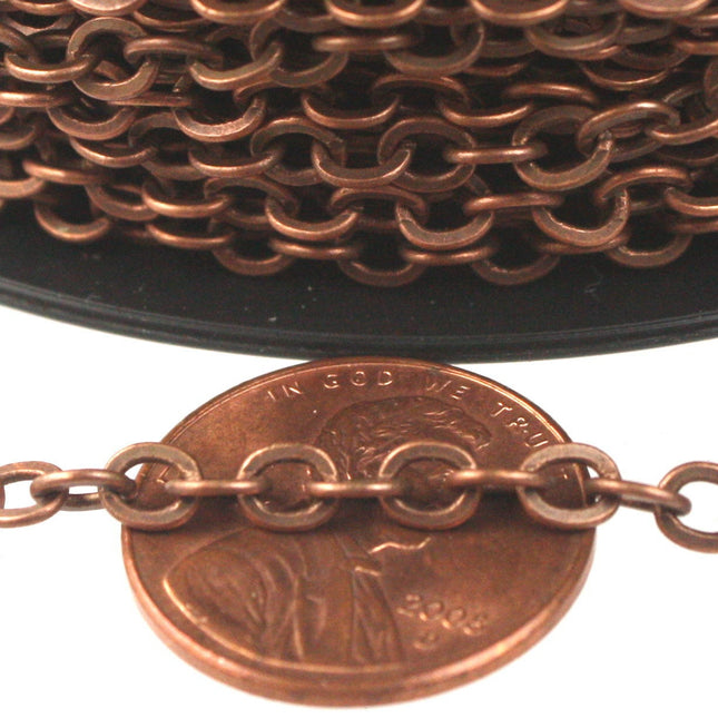 100 feet Antique Copper SOLDERED Flat Cable Chain - 4x3.5mm Solder Link - Large BIG Flat Cable Chain -  - 435F