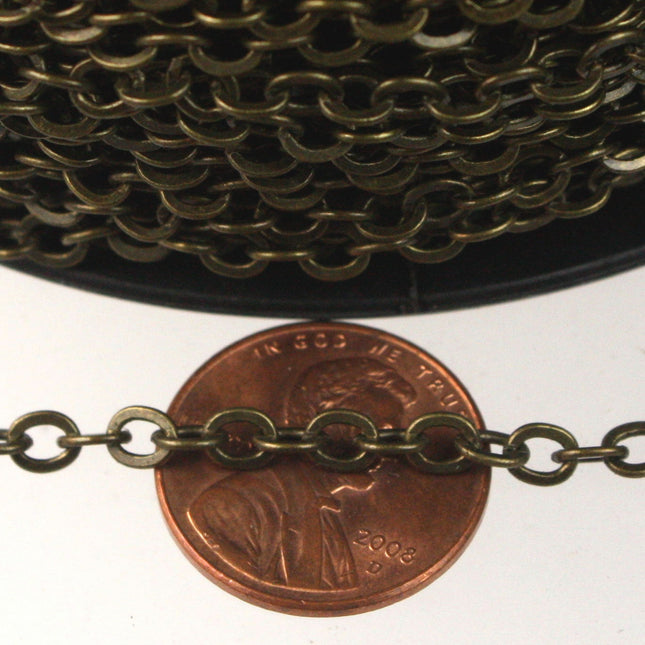 50 ft of Antique Brass Large BIG Flat Cable Chain - 4X3.5mm SOLDERED link - 435F