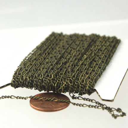 Antique Bronze Figaro Chain Bulk, 10 ft. Spool of Antique Brass SOLDERED Facet Sturdy figaro chain 1.8mm - Necklace Bracelet Wholesale Chain