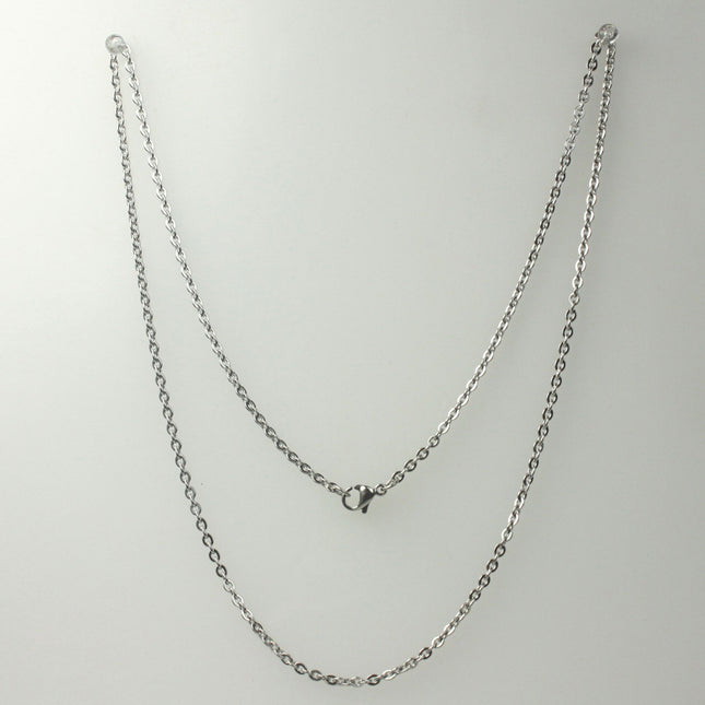 Ready to Wear Stainless Steel FLAT Cable Chain Necklace - 3x2mm - 0.6mm - 16/18/20/24 inch - with High Quality Lobster Clasp - STNECT06