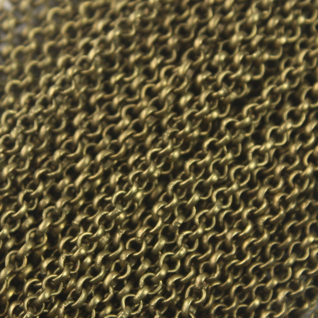 Antique Brass Chain, 100 ft of Antiqued Brass SOLDERED Rolo Chain - 2.0mm 2mm Soldered Links - 2.0BL