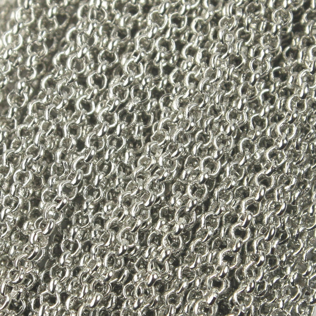 100 feet Rhodium Plated Rolo Chain Bulk - 2.0mm 2mm SOLDER Link - Antique Silver SOLDERED Rolo Chain - Bulk Chain - 2.0BL