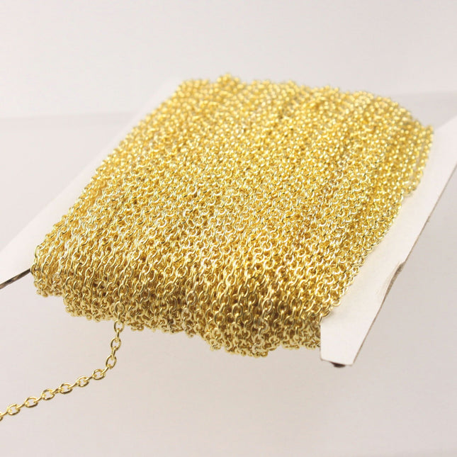 Gold Plated Cable Chain Bulk, 50 ft of Round Cable Chain 3x2.2mm 0.6mm wire - Unsoldered - Necklace DIY - 322CA
