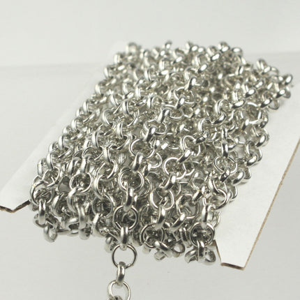 Rhodium Plated Rolo Chain bulk, 32 ft of Antique Silver Chunky Rolo Cable Chain 6.2mm - Unsoldered Links - Necklace Bracelet Wholesale Bulk