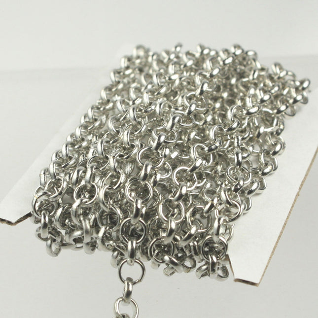 Rhodium Plated Rolo Chain bulk, 32 ft of Antique Silver Chunky Rolo Cable Chain 6.2mm - Unsoldered Links - Necklace Bracelet Wholesale Bulk