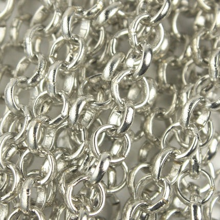 Rhodium Plated Rolo Chain bulk, 32 ft of Antique Silver Chunky Rolo Cable Chain 6.2mm - Unsoldered Links - Necklace Bracelet Wholesale Bulk