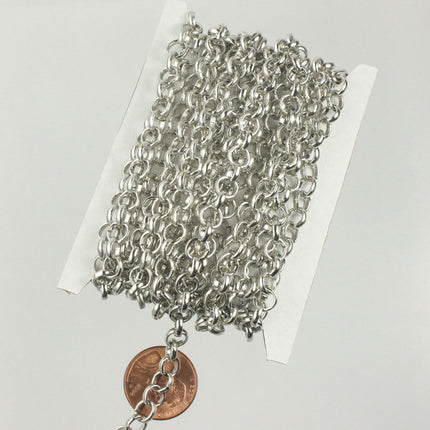 10 feet of Big Rhodium Plated Rolo Chain bulk, Antique Silver Chunky Chain - 6.2mm - Unsoldered Links - Necklace Bracelet Wholesale Bulk