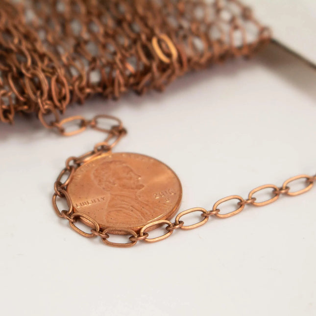 Antique Copper Chain bulk Chain, 32 ft spool of (1 and 1) Long and Short Chain SOLDERED Chain t- 6x3mm 4x3mm Soldered 3429LS11