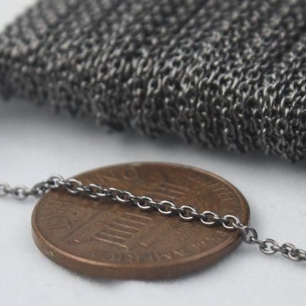 Gunmetal Chain Bulk Chain, 100 ft of Tiny Round SOLDERED Chain Cable Chain 1.6x1.4mm - Free Jump Rings 200pcs Dainty Delicate - 1614S
