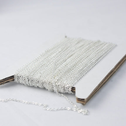 Sterling Silver Plated Bulk Chain, 100 ft of Tiny Flat Soldered Wholesale Cable Chain -2mm 2x1.4mm -Free Adequate Jumpring 200pcs - 214F