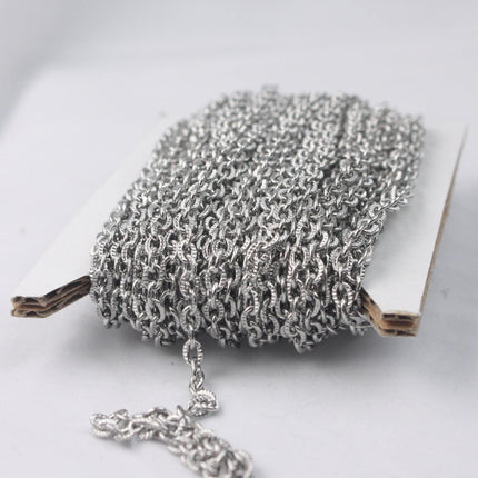 Stainless Steel Texture Flat Cable Chain bulk, 3/10/30/50 Feet - 4X3mm Unsoldered link