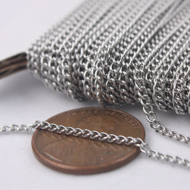 Stainless Steel chain bulk,  100 ft spool of Surgical Stainless Steel 316L Sturdy tiny curb chain - 1.80mm Unsoldered Link,Wholesale