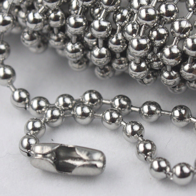 30 Ft Stainless Steel Chunky Ball Chain - 3.2mm Ball size with Free 10 pcs of Connector Insert - STBall3.2