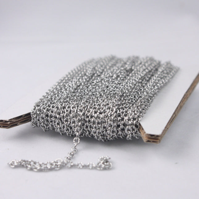 Stainless Steel chain bulk, 3 ft of Stainless Steel Textured Flat Cable Chain - 3x2mm unsoldered link