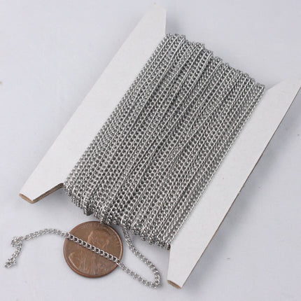 Stainless Steel chain bulk,  100 ft spool of Surgical Stainless Steel 316L Sturdy tiny curb chain - 1.80mm Unsoldered Link,Wholesale
