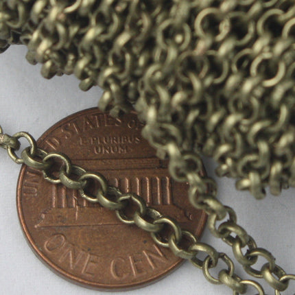 32 feet Antique Bronze ROLO Chain bulk - 3.1mm SOLDERED Link BRASS Rolo Chain -  Wholesale Bulk - 3.1BL