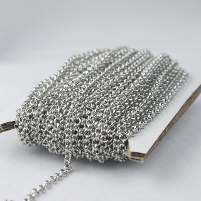 32 feet of Rhodium Plated Rolo Chain bulk Chain, Antique Silver SOLDERED Cable Chain 3.1mm - Soldered - 3.1BL