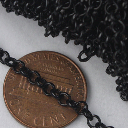 Black Rolo Chain bulk Chain, 100 ft of Rolo SOLDERED Cable Chain 3.1mm - Soldered Links -  Wholesale - 3.1BL