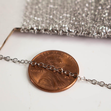 Stainless Steel 2.1mm Flat Cable Chain, Soldered Links, Bulk Jewelry Making Chain