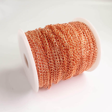 A spool of copper-colored chainmail is shown against a white background.