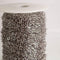 A close-up image of a spool of silver-colored metal chain against a white background.