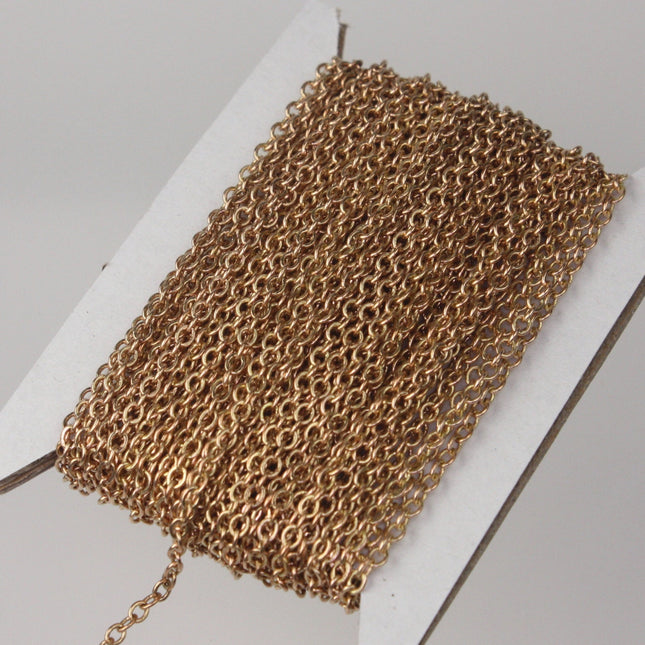 Sample 3 ft. Raw Brass (Copper Color) No-Plated Flat cable chain - 3.4x2.9mm Soldered link - 3429F-RAW